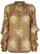 Nº21 Floral Frill Blouse - Brown