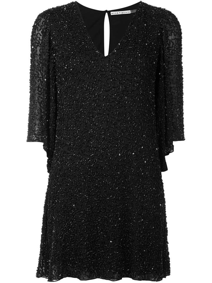 Alice+olivia Embellished V-neck Dress, Women's, Size: 2, Black, Polyester