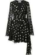 Saint Laurent Polka Dot Asymmetric Dress, Women's, Size: 36, Black, Silk/polyester