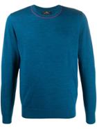 Ps Paul Smith Contrast Collar Fine Knit Jumper - Blue