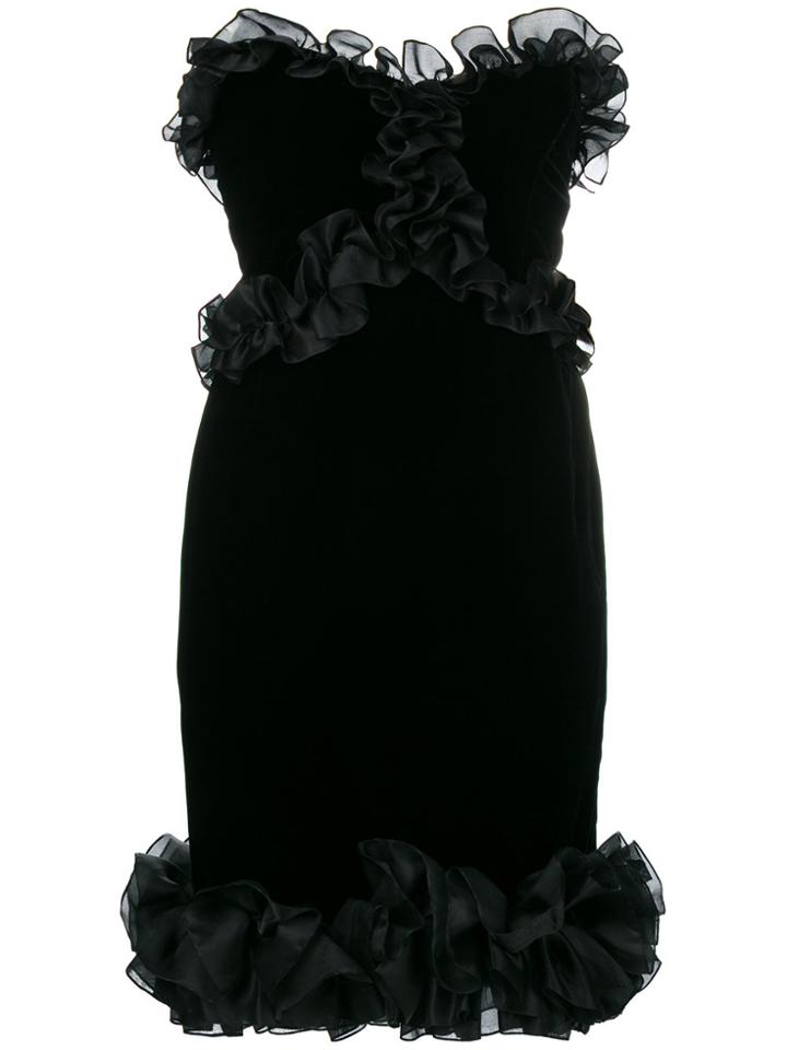 Yves Saint Laurent Vintage Frill-trim Fitted Dress - Black