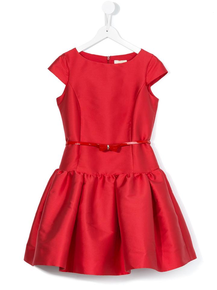 Monnalisa - Belted Short Sleeve Dress - Kids - Cotton/polyamide/polyester - 10 Yrs, Girl's, Red