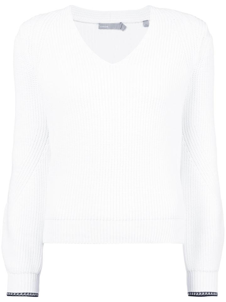 Vince Ribbed V-neck Jumper - White