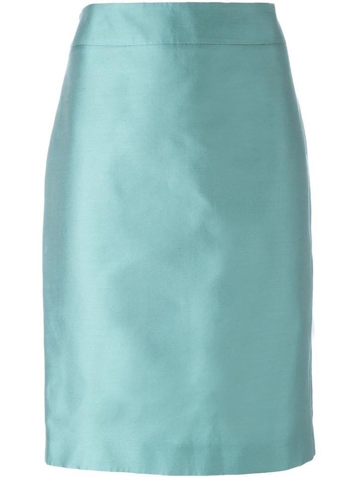 Armani Collezioni Straight Skirt, Women's, Size: 42, Green, Silk/cotton