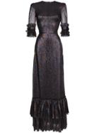 The Vampire's Wife Charlotte Ruffle Sleeve Silk Blend Dress - Metallic