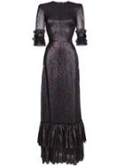 The Vampire's Wife Charlotte Ruffle Sleeve Silk Blend Dress - Metallic