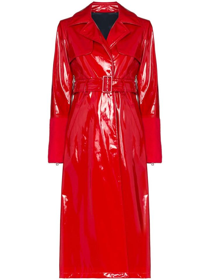 Kirin Latex Belted Trench Coat - Red