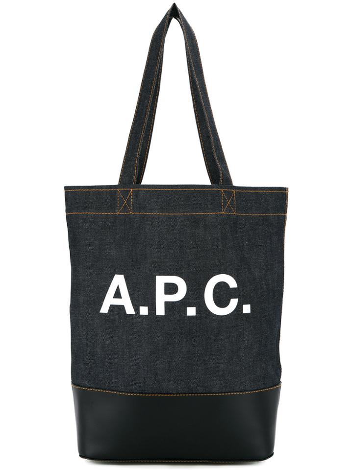 A.p.c. Logo Print Denim Shopper Tote Bag - Blue