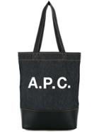 A.p.c. Logo Print Denim Shopper Tote Bag - Blue