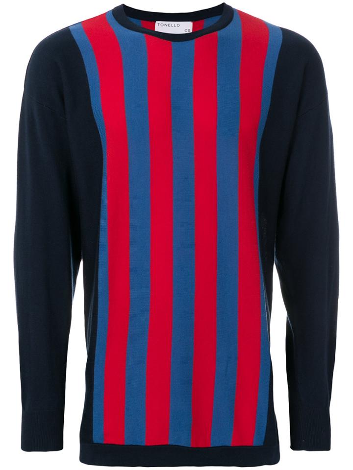 Tonello Cs Vertical Striped Neck Sweater - Blue