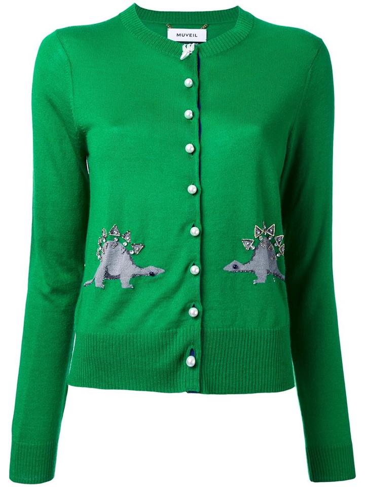 Muveil Dinosaur Intarsia Cardigan, Women's, Size: 40, Green, Acrylic/wool
