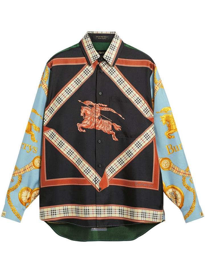 Burberry Archive Scarf Print Silk Shirt - Grey
