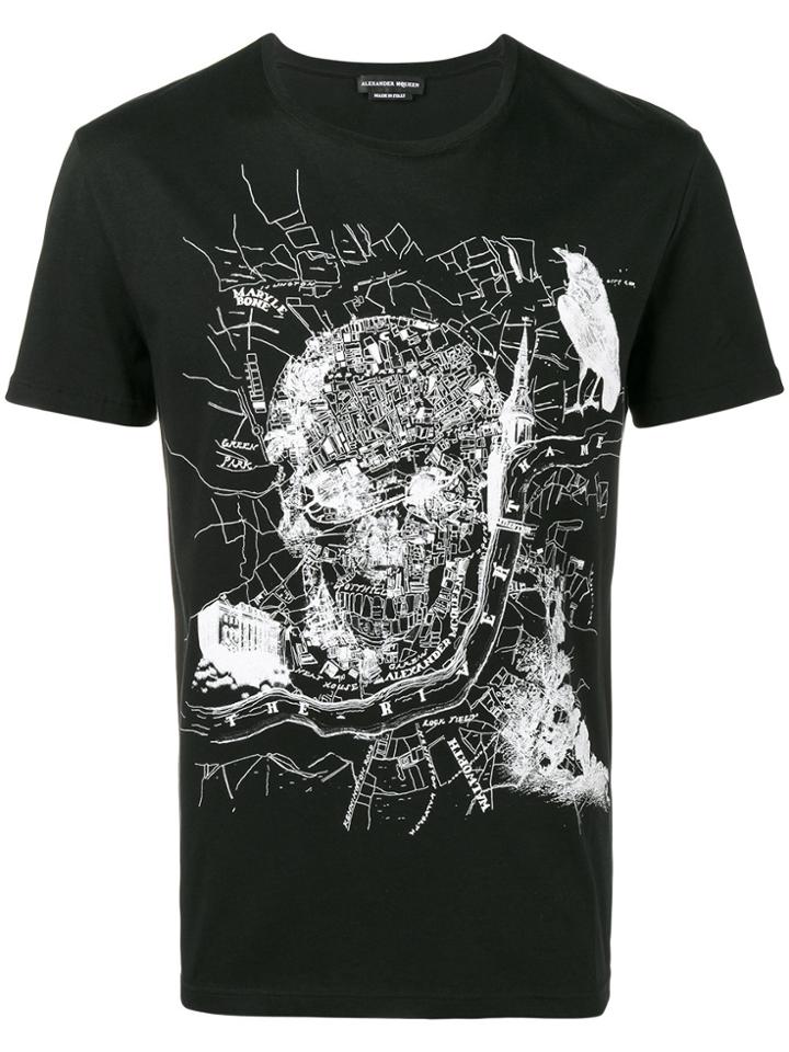Alexander Mcqueen Black London Map Skull T Shirt