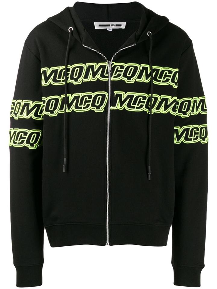 Mcq Alexander Mcqueen Embroidered Logo Zipped Hoodie - Black