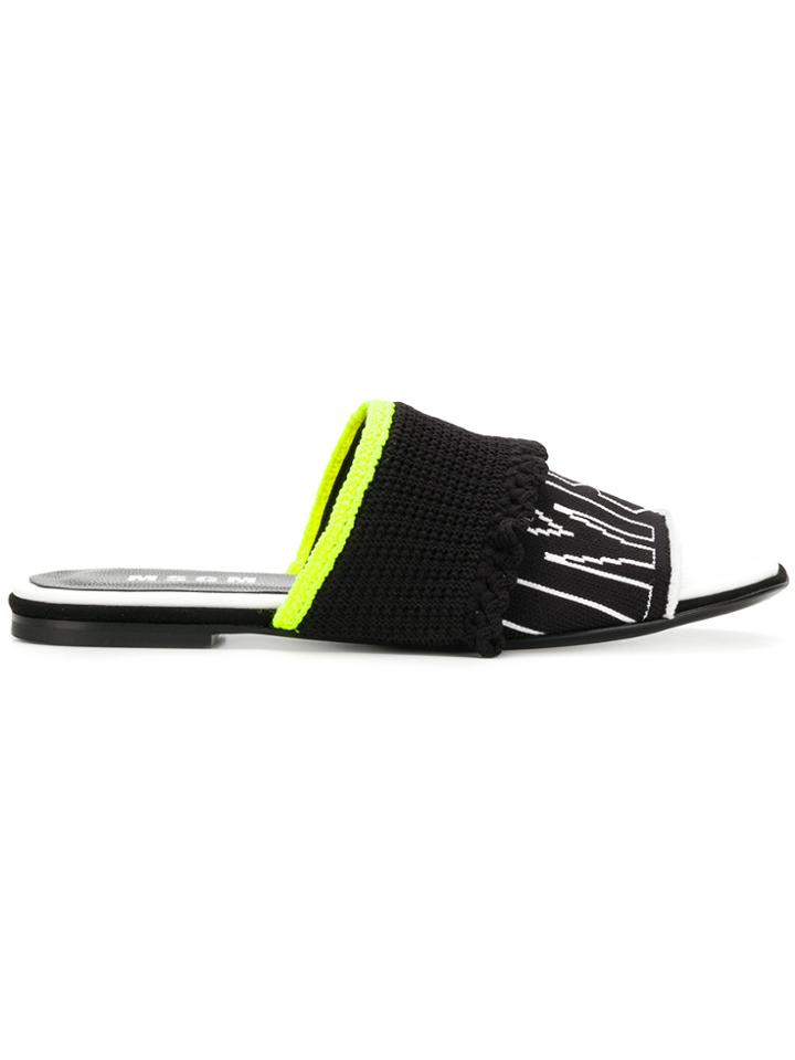 Msgm Branded Knit Slides - Black