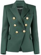 Balmain Double Breasted Blazer, Women's, Size: 40, Green, Cotton/viscose/wool