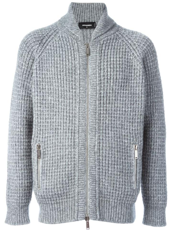 Dsquared2 Zip-up Knit Cardigan, Men's, Size: Medium, Grey, Polyamide/alpaca/virgin Wool