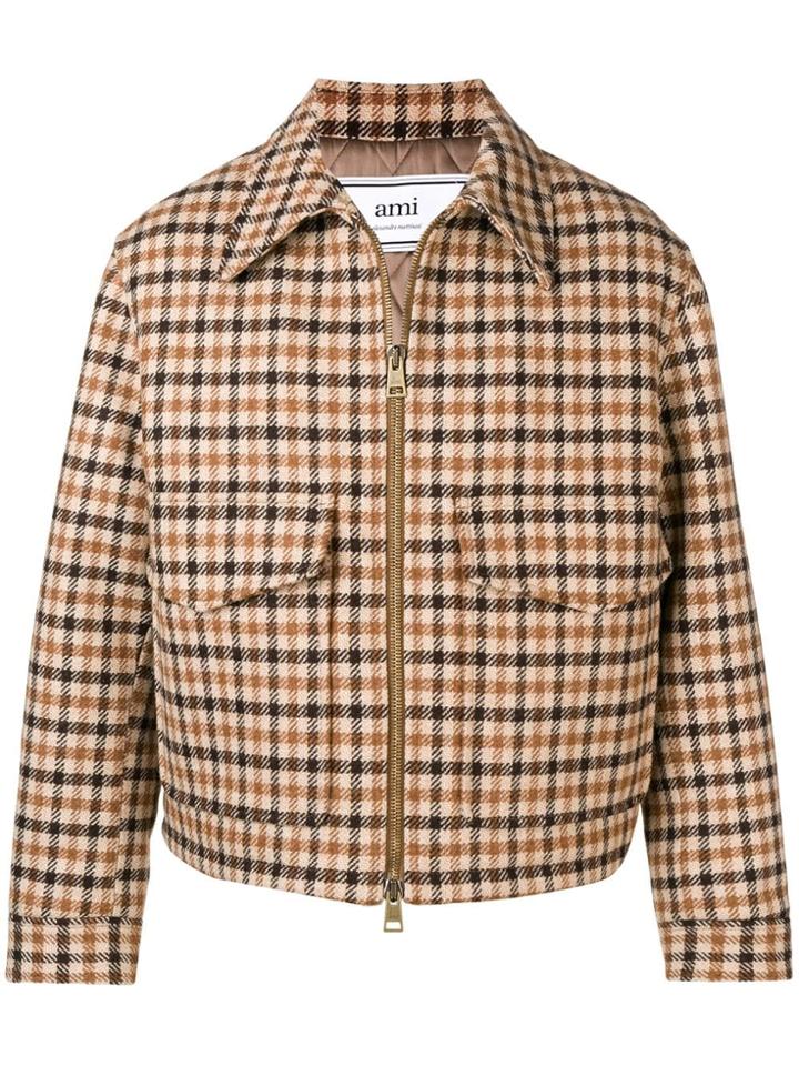 Ami Paris Patch Pockets Zipped Quilted Lining Jacket - Brown