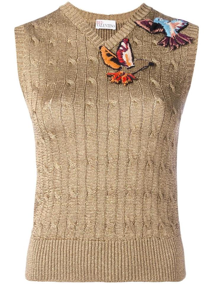 Red Valentino Hummingbird Embroidered Metallic Jumper, Women's, Size: Xs, Brown, Viscose/metallic Fibre/polyamide/acrylic