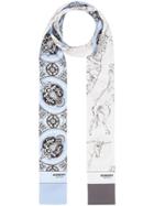Burberry Unicorn Sketch And Antique Print Silk Skinny Scarf - Blue