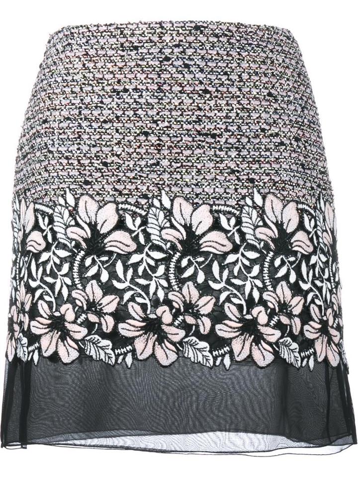 Giambattista Valli Floral Semi-sheer Skirt, Women's, Size: 42, Black, Silk/polyamide/polyester/virgin Wool