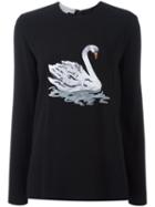 Stella Mccartney Embroidered Swan Top, Women's, Size: 42, Black, Viscose/acetate/spandex/elastane