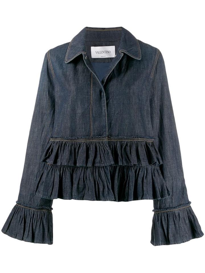Valentino Ruffle Trim Denim Jacket - Blue