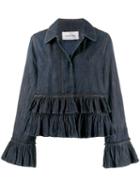 Valentino Ruffle Trim Denim Jacket - Blue