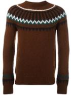 Ami Alexandre Mattiussi Crew Neck Intarsia Jumper, Men's, Size: Medium, Brown, Nylon/wool/alpaca