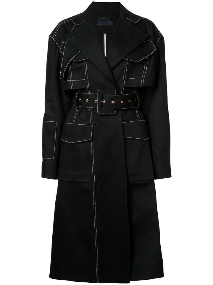 Proenza Schouler Topstitch Denim Trench Coat - Black