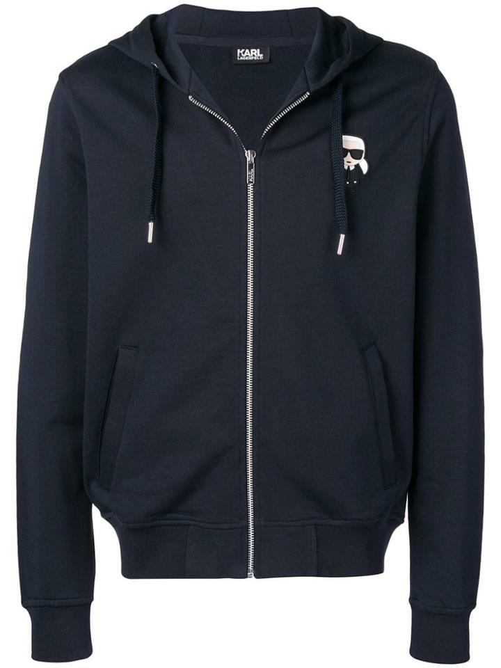 Karl Lagerfeld Ikonik Karl Zip Front Hoodie - Blue