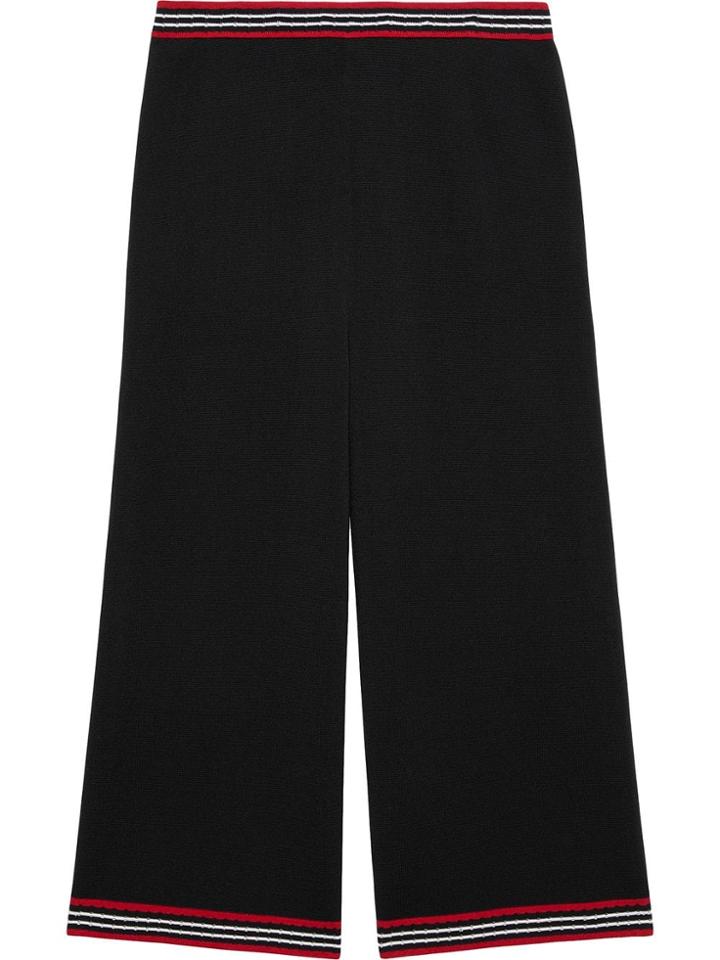Gucci Stripe Trim Wool & Cotton Knit Crop Pants - Black