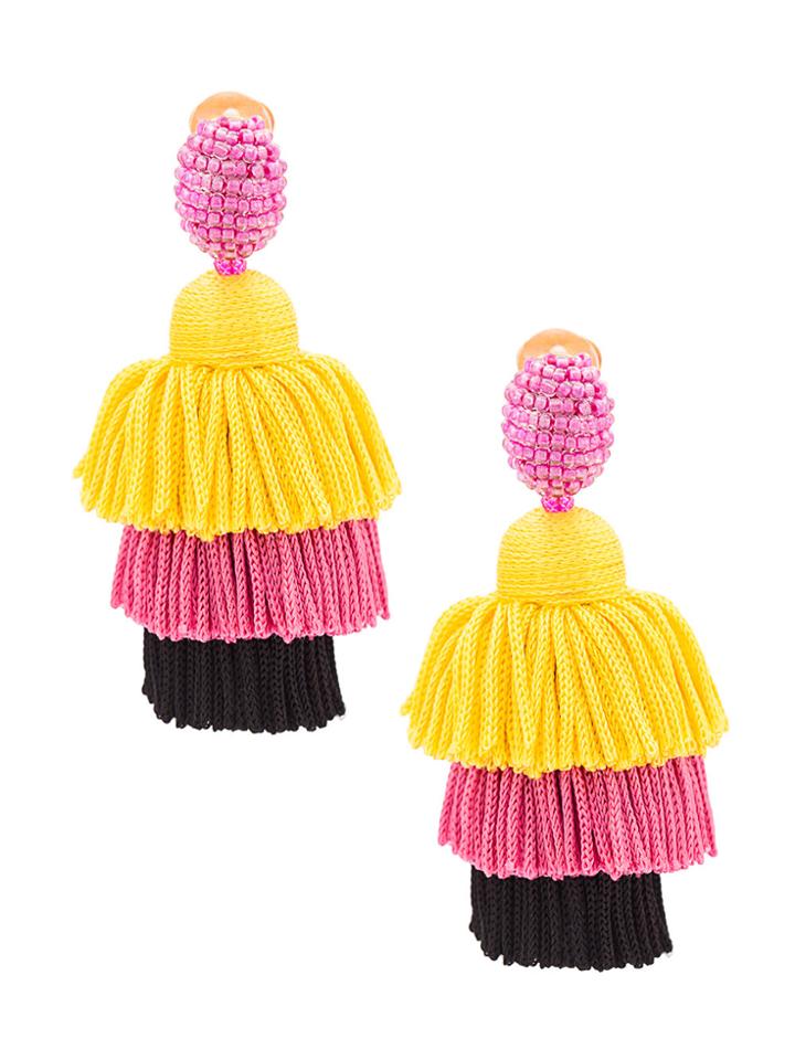Oscar De La Renta Tiered Tassel Earrings - Yellow & Orange