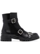 Jimmy Choo Black Hank Crystal Buckle Leather Boots