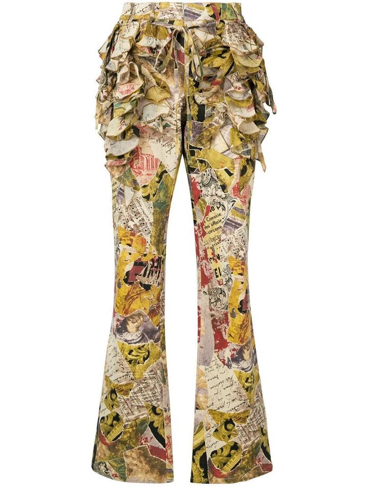 Moschino Pre-owned Ruffled Patchwork-print Flared Trousers -