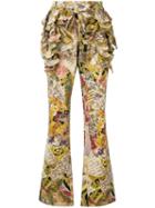 Moschino Pre-owned Ruffled Patchwork-print Flared Trousers -