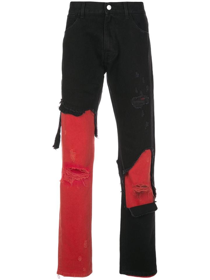 Raf Simons Ripped-panel Denim Jeans - Black