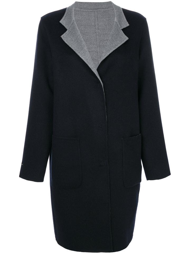 Manzoni 24 - Contrast Lapel Coat - Women - Cashmere/wool - 46, Blue, Cashmere/wool