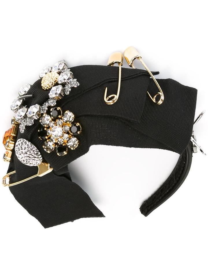 Dolce & Gabbana Embellished Headband, Women's, Black, Acetate/cotton/crystal/metal