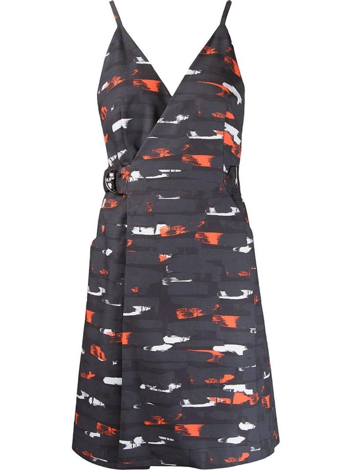 Andrea Marques Abstract Print V-neck Dress, Women's, Size: 38, Blue, Cotton/spandex/elastane