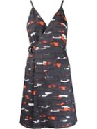 Andrea Marques Abstract Print V-neck Dress, Women's, Size: 38, Blue, Cotton/spandex/elastane