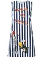 Dolce & Gabbana Italia Embroidery Striped Dress, Women's, Size: 42, Blue, Cotton/spandex/elastane/glass/spandex/elastane