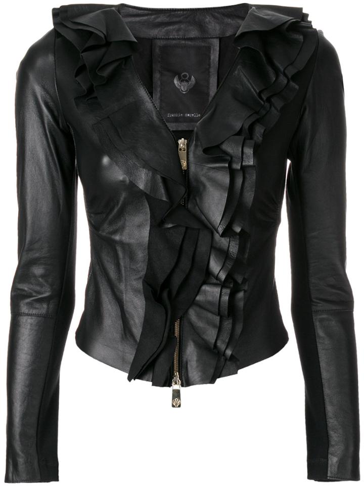 Frankie Morello Ruffled V-neck Jacket - Black