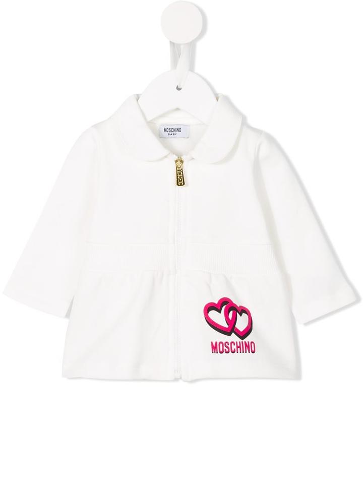 Moschino Kids Heart Print Sweat Bomber Jacket, Girl's, Size: 18-24 Mth, White