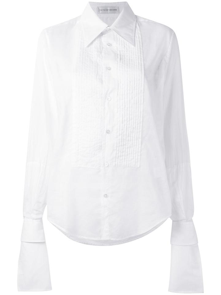 Faith Connexion - Ribbed Panel Semi-sheer Shirt - Women - Cotton - M, White, Cotton