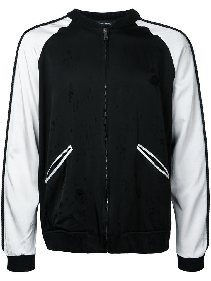 Christian Dada Contrast Bomber Jacket, Men's, Size: 48, Black, Rayon/cotton/linen/flax