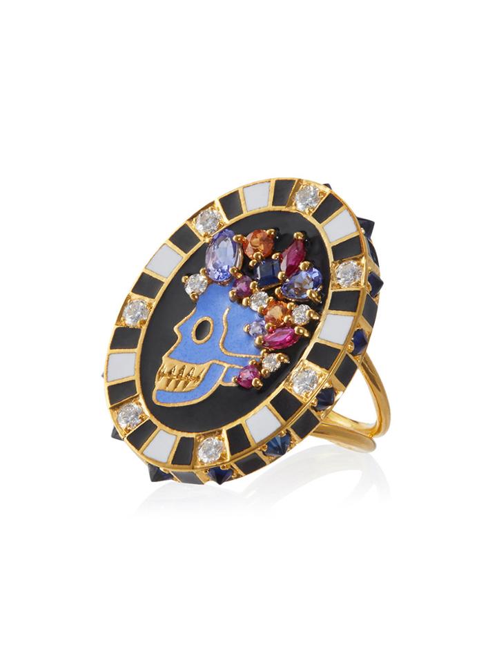 Holly Dyment Diamond Memento Mori Skull Ring - Metallic
