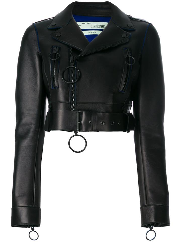 Off-white Cropped Biker Jacket - Black