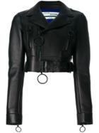 Off-white Cropped Biker Jacket - Black