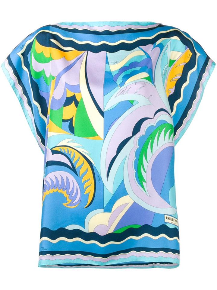 Emilio Pucci Acapulco Print Silk Twill Kaftan Top - Blue